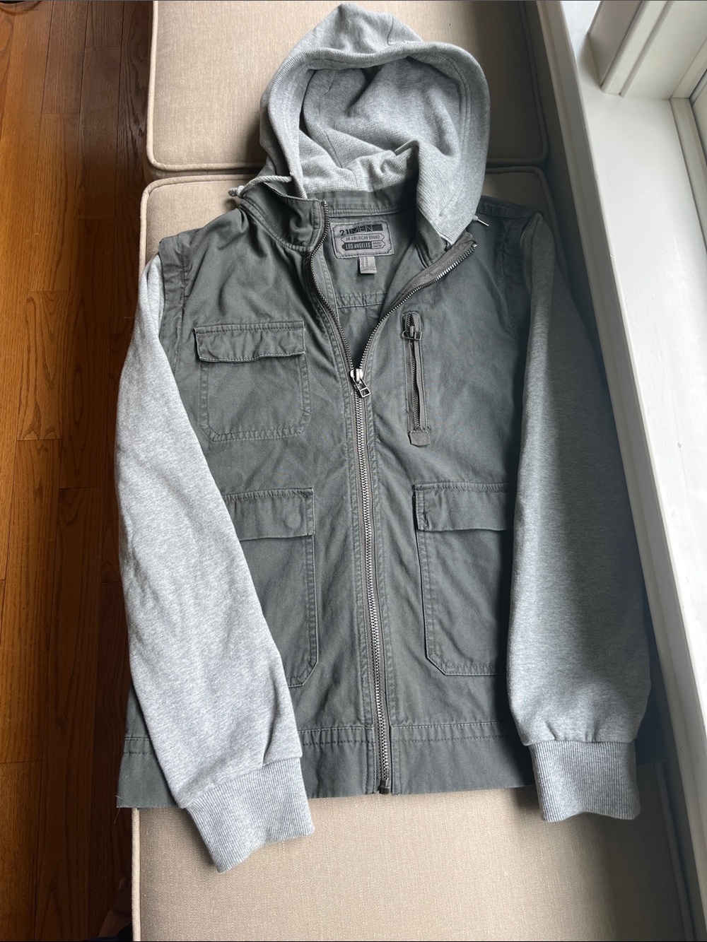 21men Gray Green Hooded Utility Jacket
